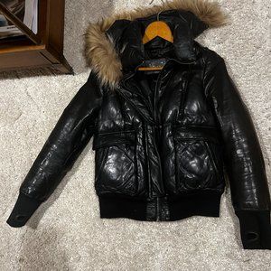 Mackage Fur Trimmed Glen Leather Down Bomber Jacket
